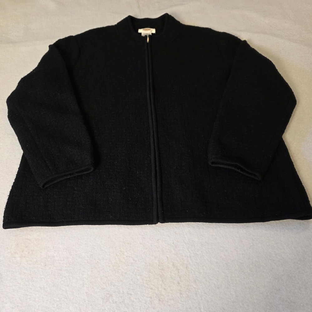 Talbots Woman Petites Black 100% Wool Zip Up Cardigan Sweater Jacket 1X P